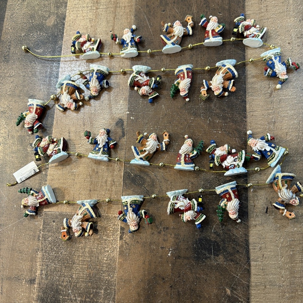 Vintage 1990s Christmas Santa Claus Miniature Resin Figurine Garland Set Of 2